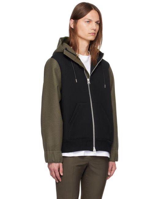 Sacai Black Khaki Paneled Hoodie for men