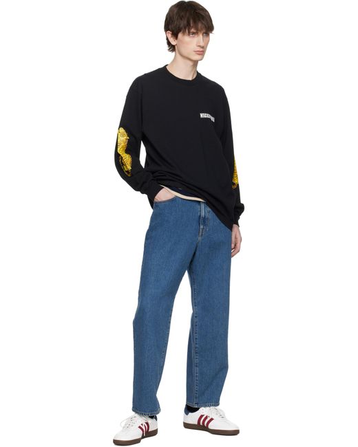 メンズ Wacko Maria ブラック ウォッシュド クルーネック 長袖Tシャツ Black