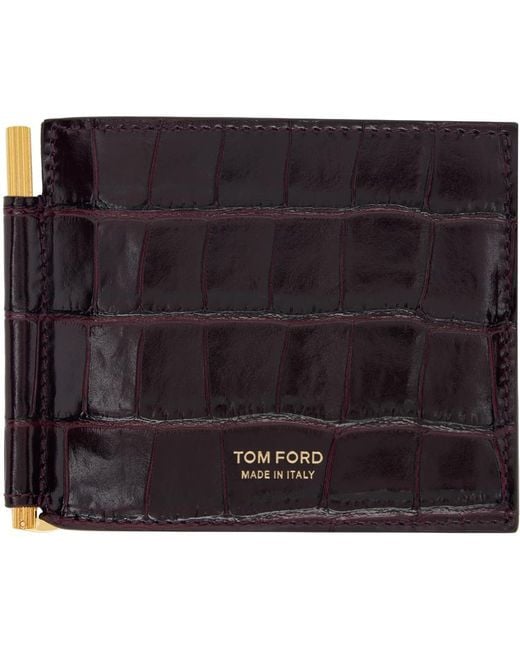 欲しいの メンズ Tom Ford バーガンディ シャイニー クロコ T Line 小物