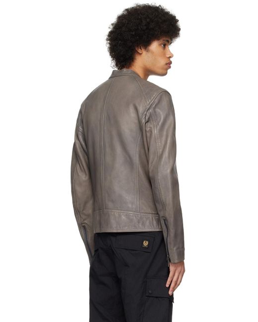Belstaff Black Gray V Racer Leather Jacket for men