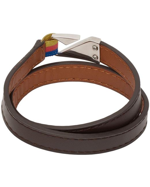 Paul Smith Brown Leather Hook Bracelet for men