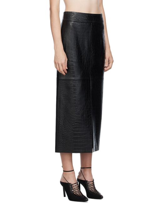 Helmut Lang Black Embossed Leather Midi Skirt