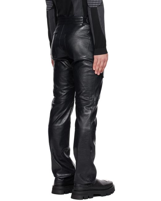 M I S B H V Black Navy Moto Faux-leather Cargo Pants for men
