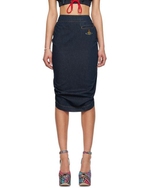 Vivienne Westwood Black Blue Pleated Midi Skirt