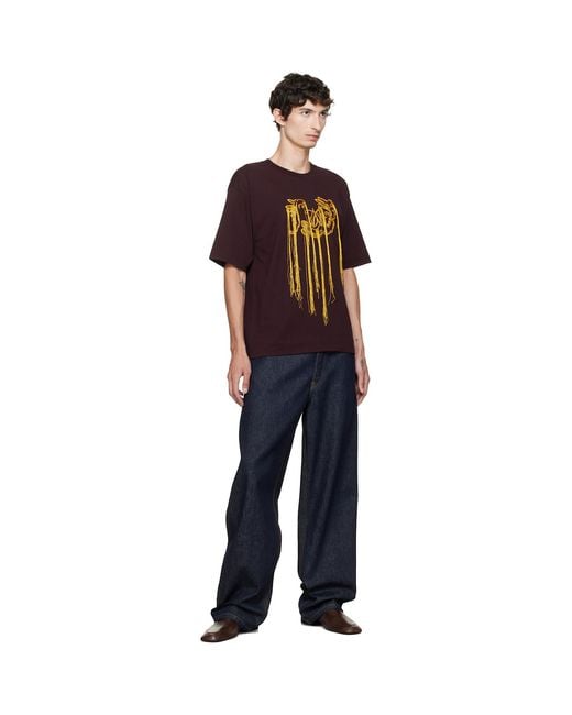 Dries Van Noten Black Burgundy Fringed T-Shirt for men