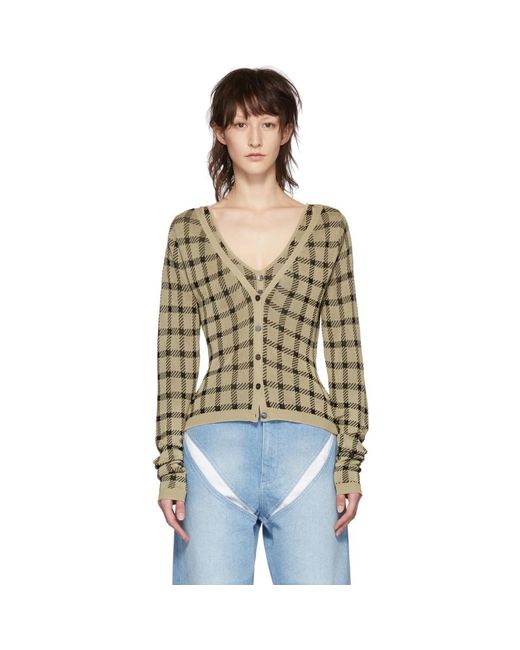 ROKH Natural Beige And Black Check Button-down Cardigan