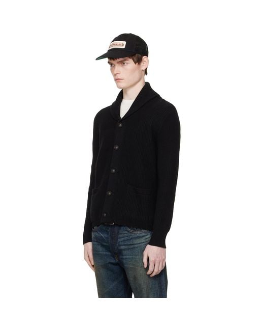 RRL Black Cashmere Shawl-Collar Cardigan for men