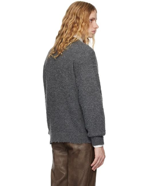 AURALEE Brushed Wool Cashmere Silk Crewneck Sweater in Gray AURALEE Brushed Wool Cashmere Silk Crewneck Sweater in Gray