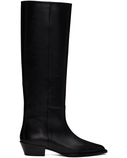 Aeyde ブラック Arla レザー カウボーイ ロングブーツ Black
