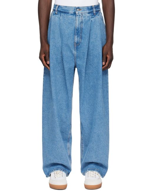 Hed Mayner Blue Pleated Jeans for men