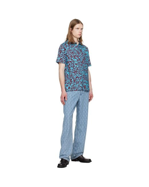 Dries Van Noten Blue Burgundy Two-button Polo for men