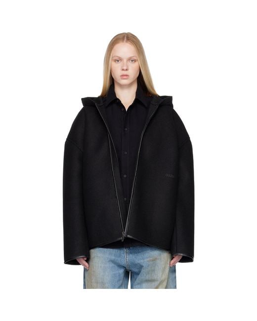 032c Black Neoprene Zip Up Hooded Jacket