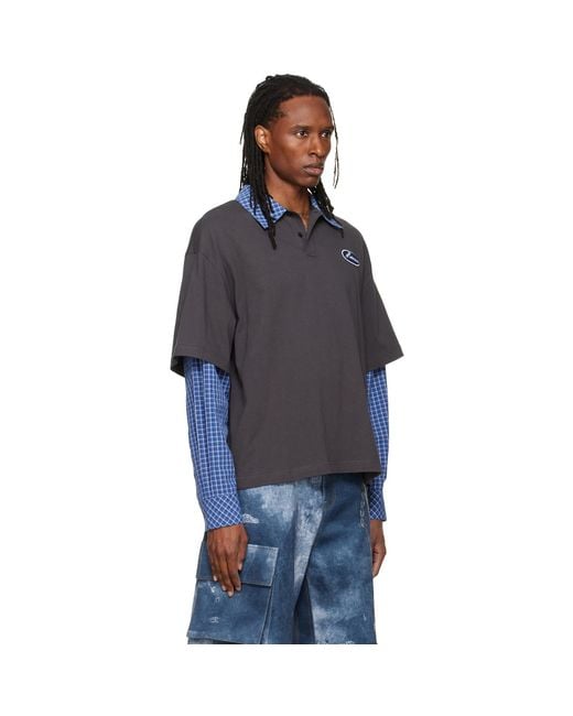 we11done Blue 'Se11Done' Layered Long-Sleeve Polo for men