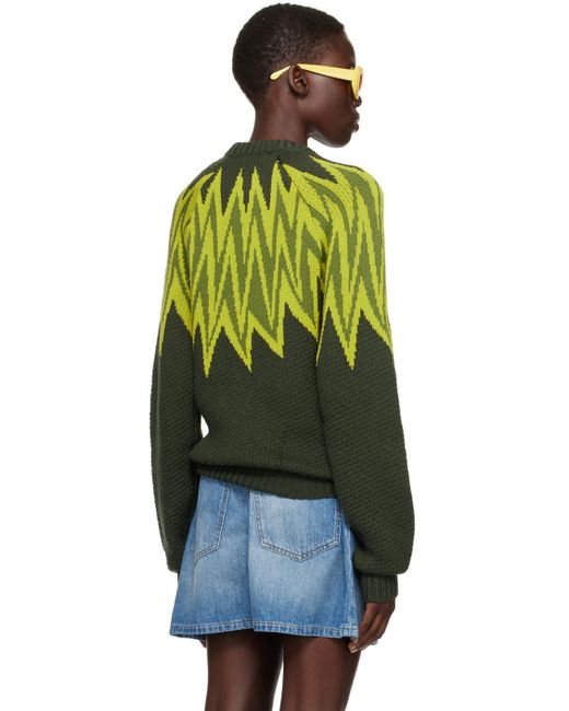 Pull vert à rayures et logo en tricot jacquard Marni en coloris Green