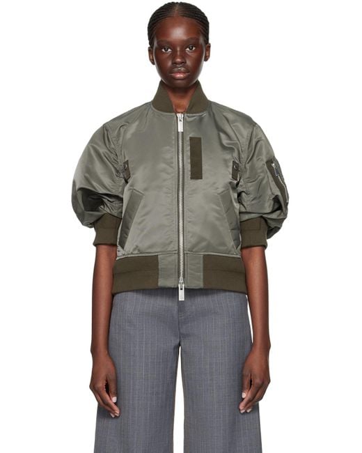 Sacai Multicolor Taupe Puff Sleeve Bomber Jacket for men