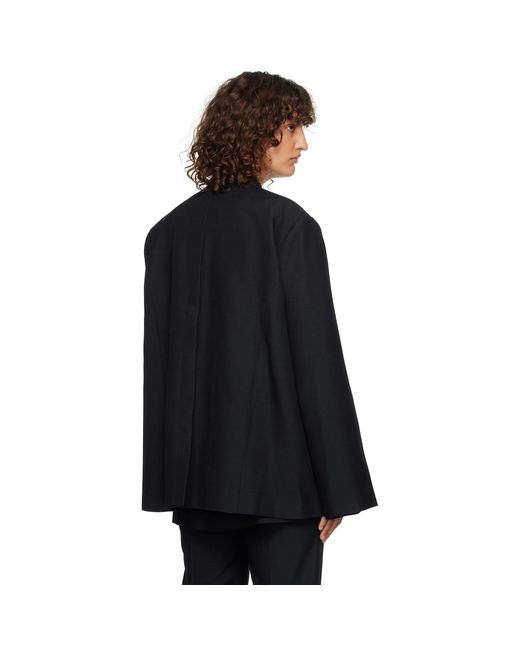 Pushbutton Black Open Back Cape Blazer