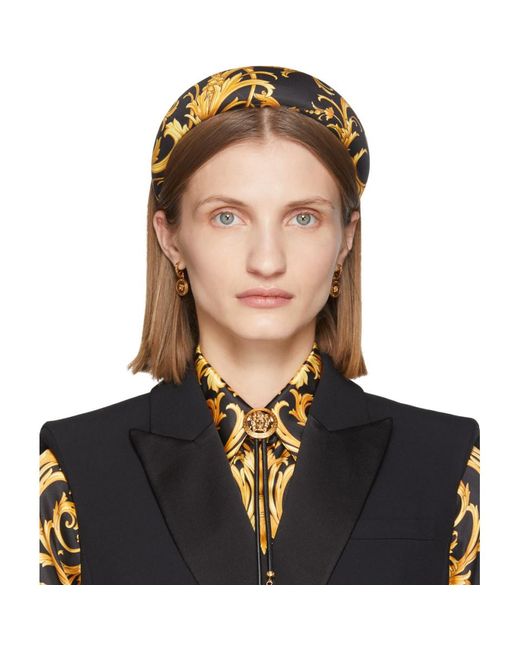 Versace Black And Yellow Silk Barocco Headband