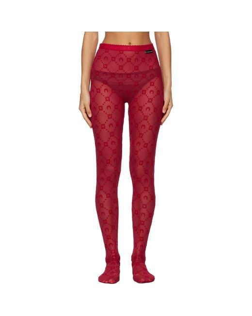 MARINE SERRE Red Moonogram Mesh Flock Tights