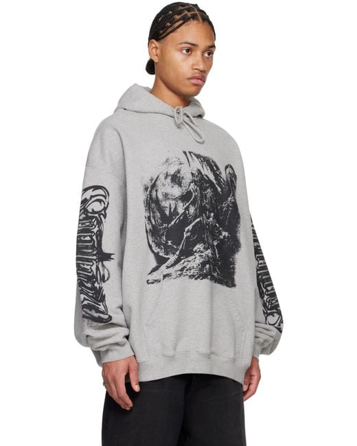 Pull À Capuche Surdimensionné Gris À Logos Et Image Gothiques Vetements pour homme en coloris Gray