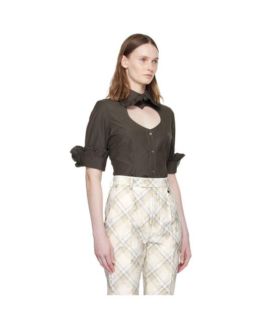 Vivienne Westwood Black Pinstripe Shirting S/S Toulouse Frill Shirt