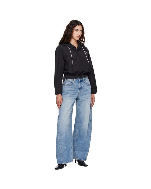 Alexander Wang Black Crystal Hotfix Drawcord Cropped Zip-Up Hoodie