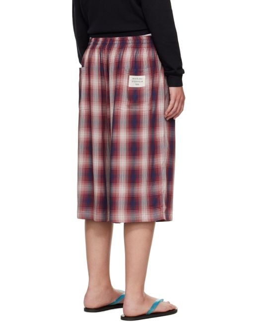 Acne Red Check Shorts