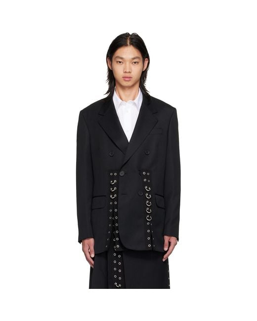 Simone Rocha Black Double Breasted Grommet Ring Hem Slice Blazer for men