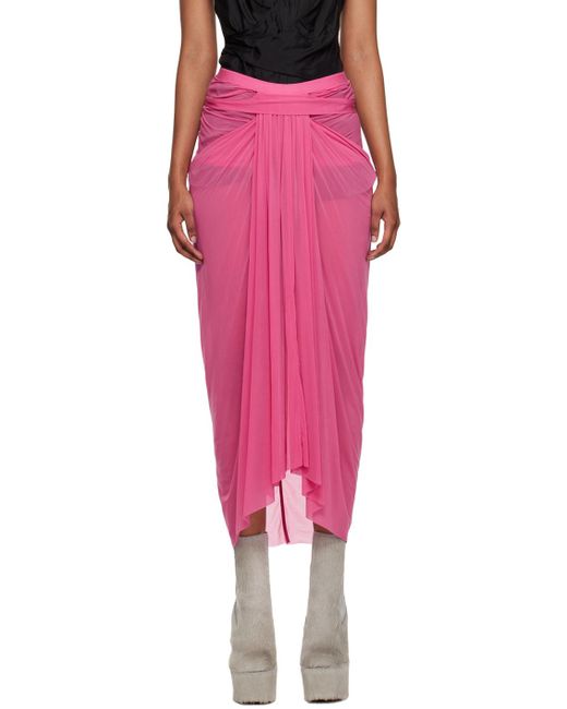 Rick Owens Pink Draped Midi Skirt