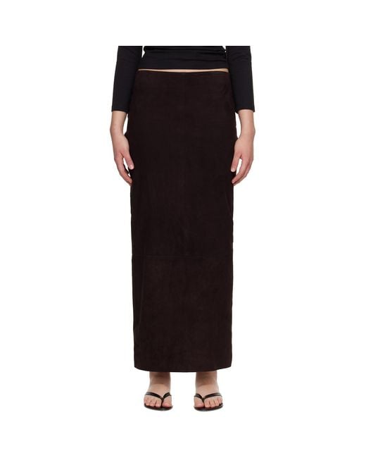 St. Agni Black Suede Column Midi Skirt