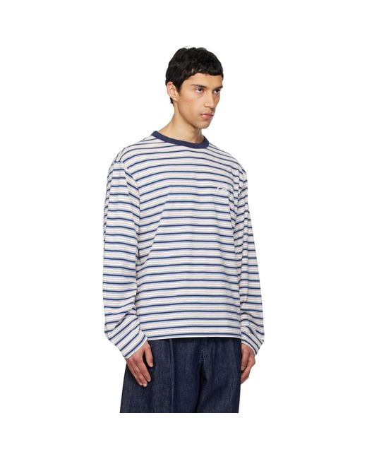 we11done Blue Stripe Long-Sleeve T-Shirt for men