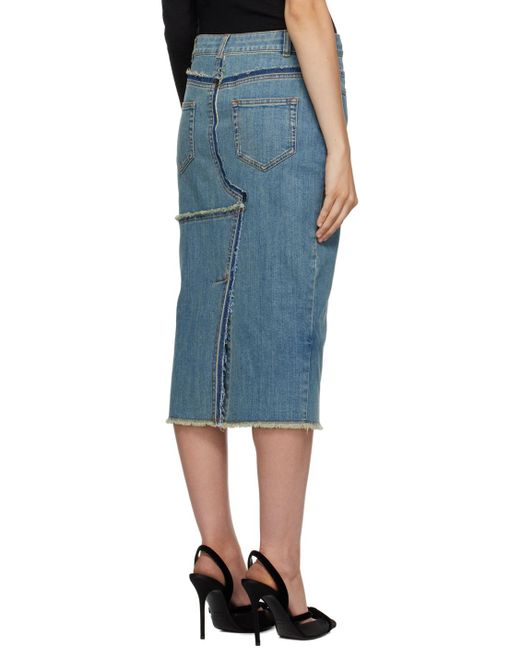 Tom Ford Blue Frayed Denim Midi Skirt