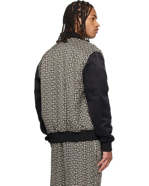 Balmain Black Off- Monogrammed Varsity Jacket for men