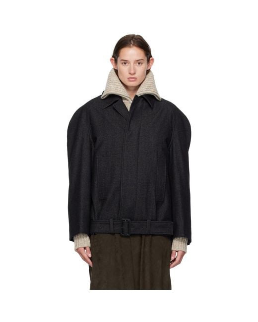 Lemaire Black Raglan Sleeve Short Coat