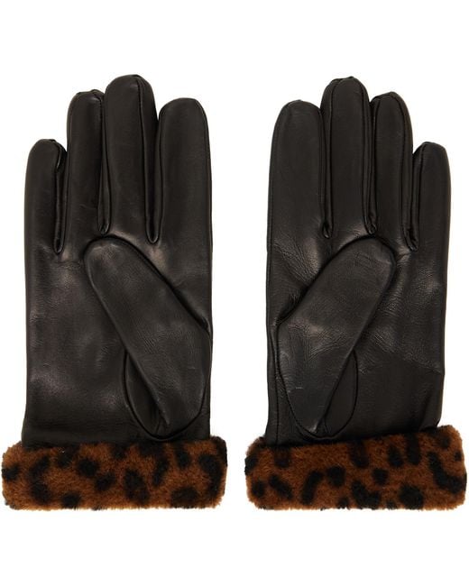 Ernest W. Baker Black Faux-Fur Trimming Leather Gloves for men
