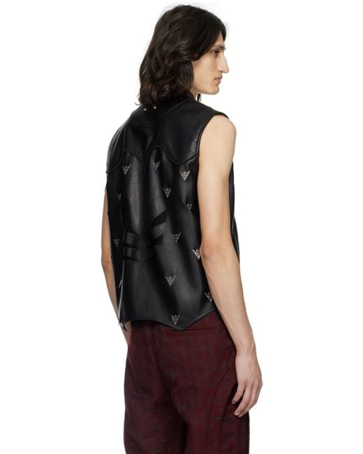 ANDERSSON BELL Black Appliqué Faux-leather Vest for men