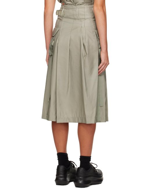 Sacai Natural Khaki Pleated Midi Skirt