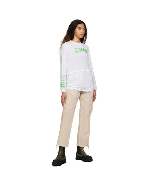Ganni Natural Beige Light Tech Drawstring Pants