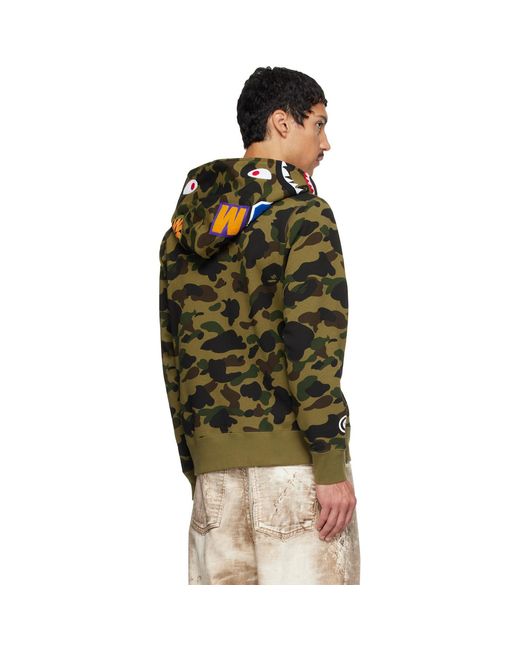 A Bathing Ape Green Khaki 1St Camo Shark Full Zip Hoodie for men