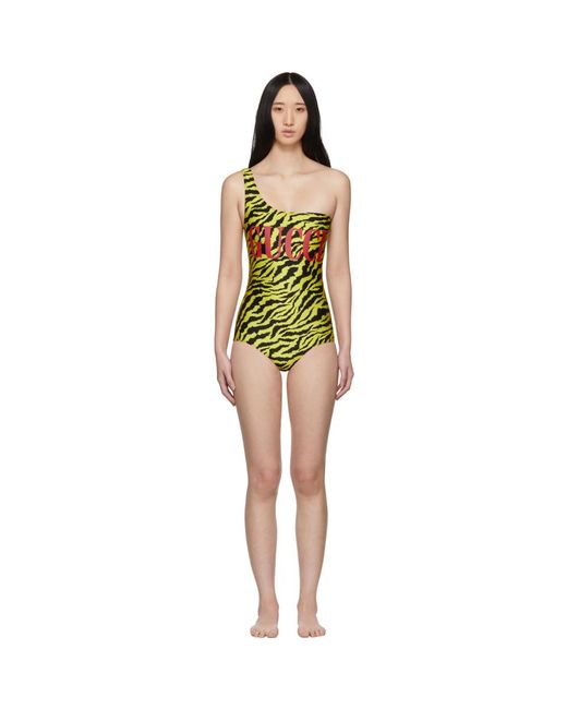 Gucci Yellow Sparkling Swimsuit With Zebra Print