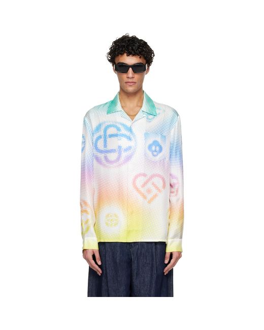 Casablanca Blue Halftone Logo Long Sleeve Silk Shirt for men