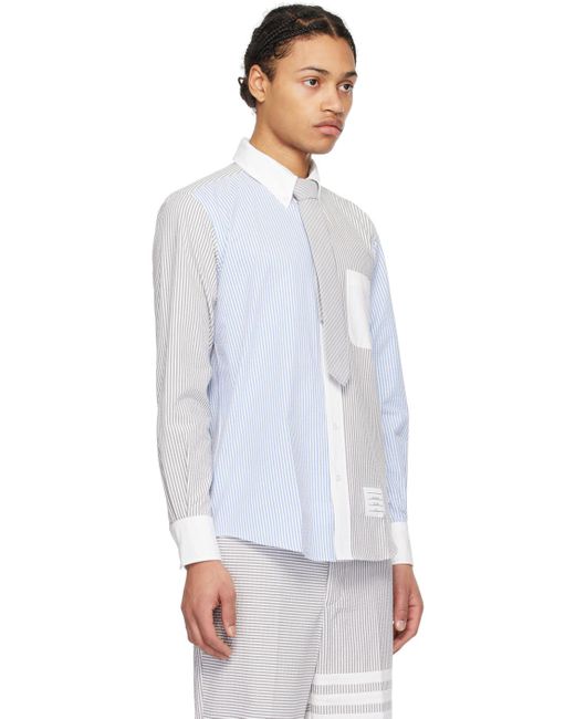 Thom Browne White Blue & Gray Funmix Shirt for men