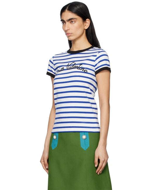 VALENTINO コットン ボーダー Tシャツ ブルー Valentino ホワイト&ブルー ボーダー ジャージ コットン T