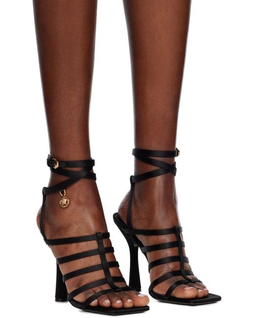 Versace Brown Black Lycia Satin Cage Heeled Sandals