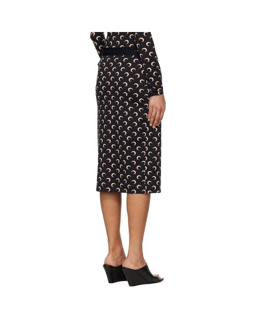 MARINE SERRE Black Moon Printed Jersey Midi Skirt