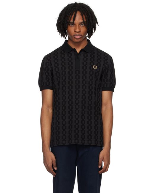 Fred Perry Black Cable Print Polo for men