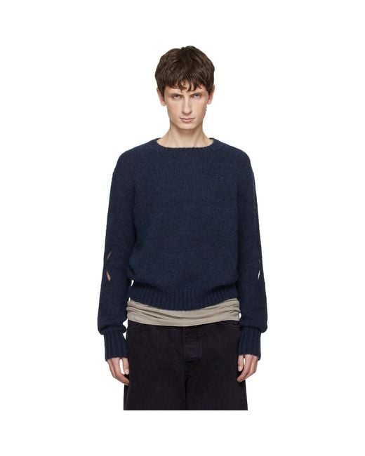 STEFAN COOKE Blue Slashed Shaggy Sweater for men