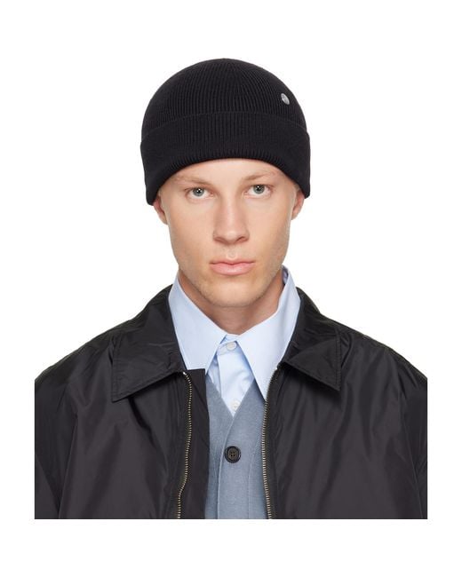 Acne Black Wool Rivet Beanie for men