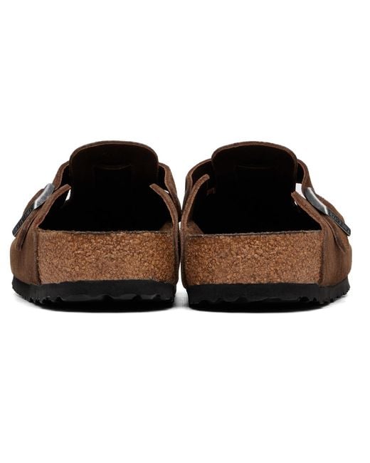 Birkenstock Brown Boston Soft Footbed Suede Leather Loafers for men
