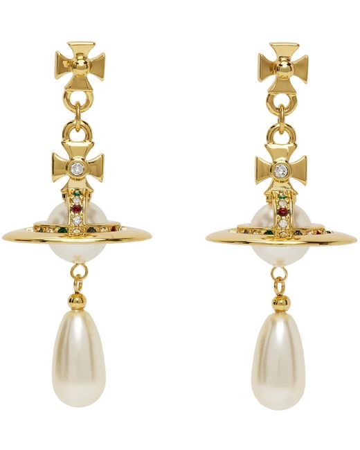 Vivienne Westwood Metallic Gold Pearl Drop Earrings