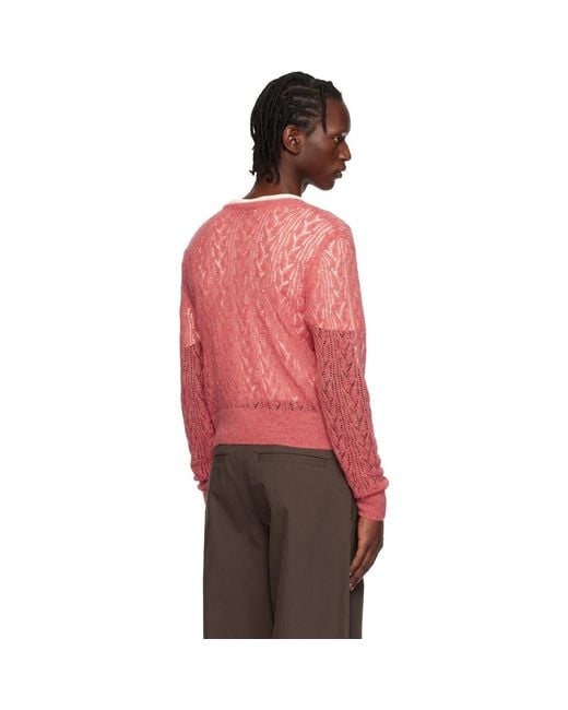 Dries Van Noten Red Open-Knit Cardigan for men